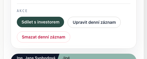Akce uloženého denního záznamu pro rychlé sdílení jednoho dne