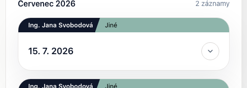 Karta uloženého denního záznamu v historii projektu