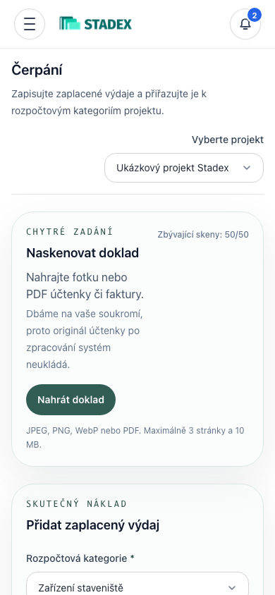 Čerpání na úzké obrazovce