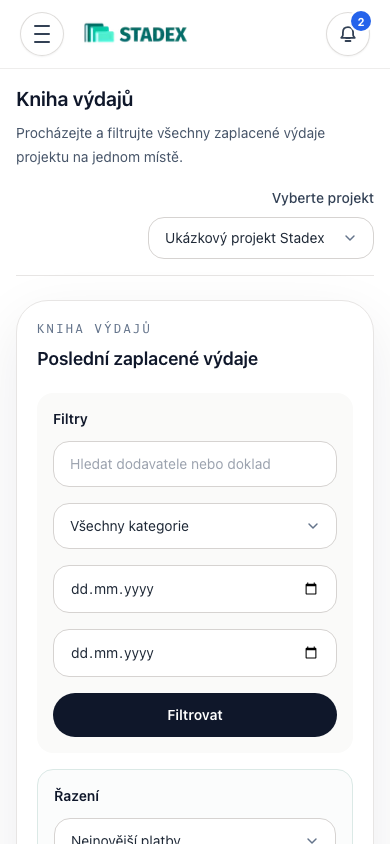 Kniha výdajů na úzké obrazovce